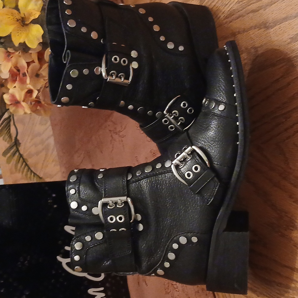 Sam Edelman DREA Black Leather Studded Boots - Picture 9 of 10